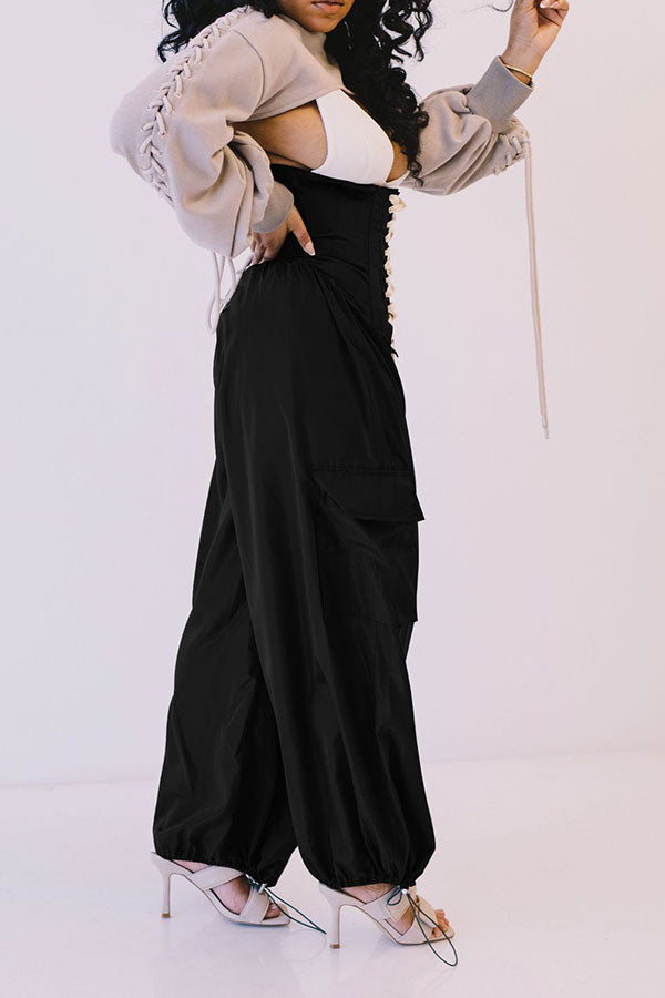 Goosudu High Waist Solid Color Casual  Pants