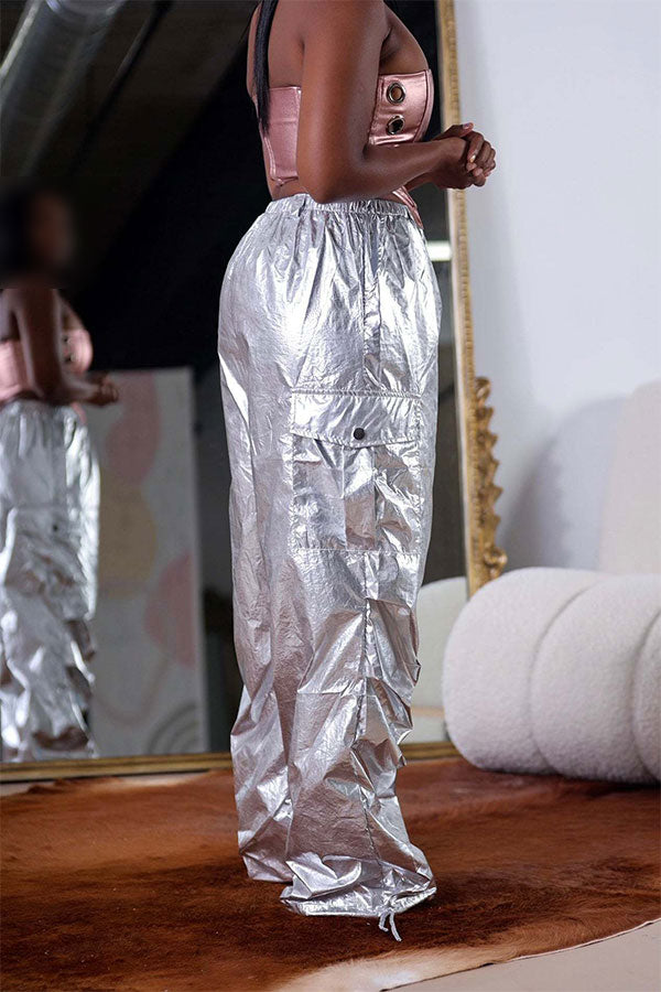 Goosudu Metallic Punk Multi Pocket Pants