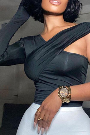 Goosudu Solid Color Unique Irregular Shirt