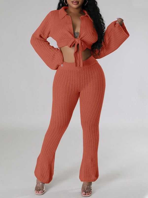 Goosudu Knit Tied Top & Pants Set