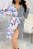 Goosudu Sexy Print Bandage Patchwork Buckle Shirt Collar Printed Dress Dresses