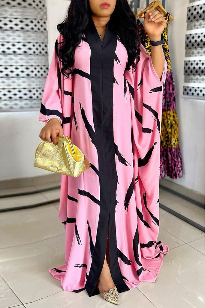 Goosudu Casual Sweet Daily Mixed Printing Printing Contrast V Neck Dresses