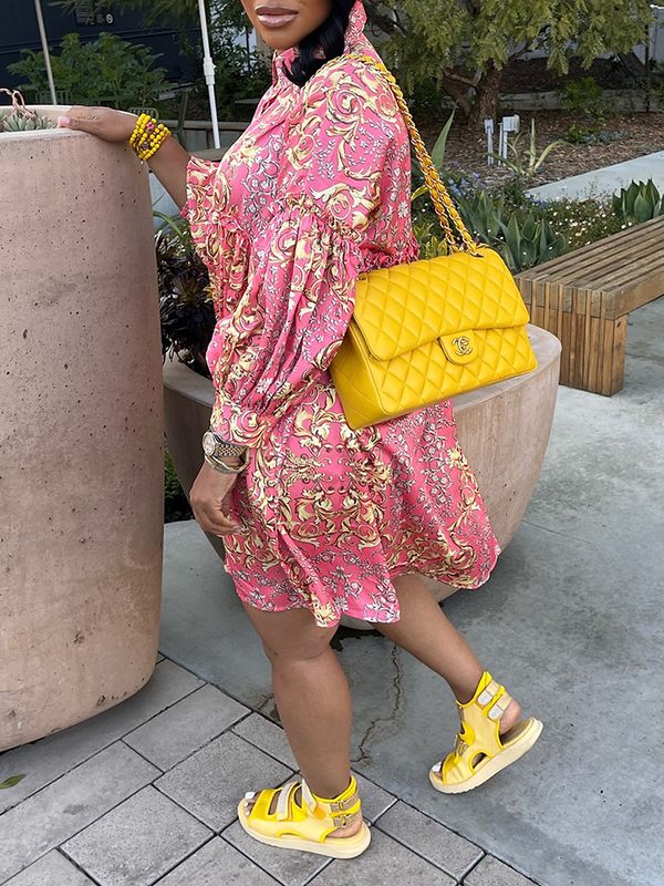 Goosudu Printed Bishop-Sleeve Shirt Dress