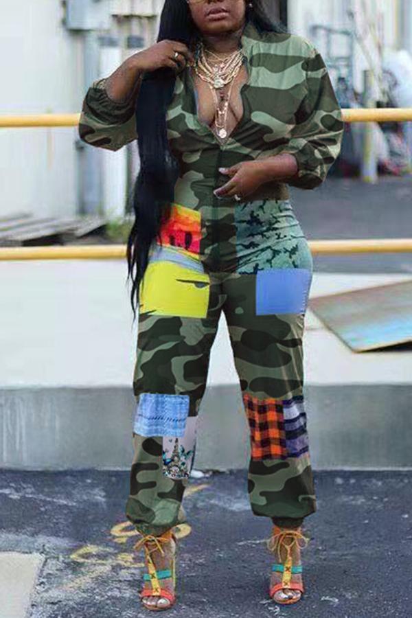 Goosudu Fashion Patchwork Zipper Plus Size Jumpsuit