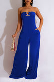 Goosudu Fashion Solid Color U-Shaped Buckle Wrap Chest Tie Rope Wide-Leg Jumpsuit