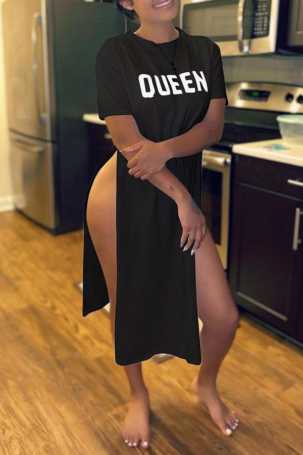 Goosudu Letter Print High Split On-trend T-Shirt