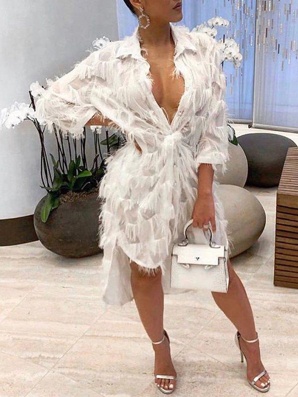 Goosudu Feathered Shirt Dress