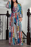Goosudu Fashion Printed Flared Wide-leg Long-sleeved Jumpsuit