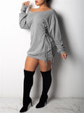 Goosudu Off Shoulder Lace-Up Sweatshirt Dress (4 Colors)