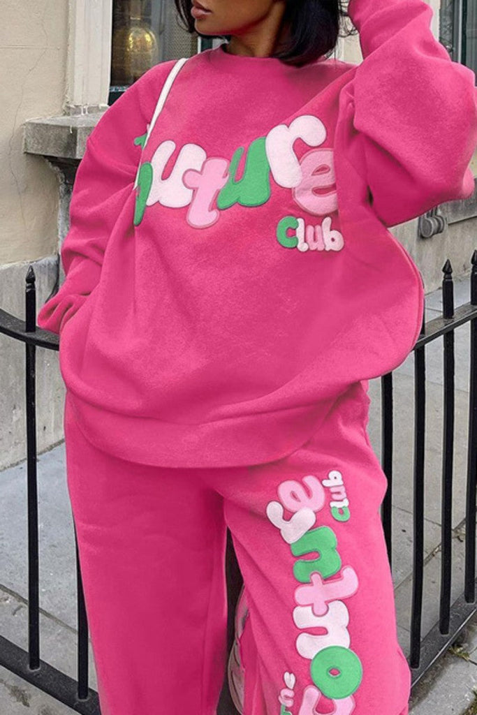 Goosudu Casual Letter Basic O Neck Long Sleeve Two Pieces