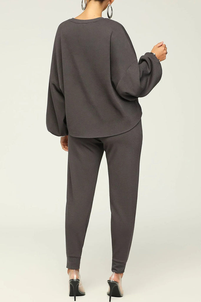 Goosudu Casual Solid Basic O Neck Long Sleeve Two Pieces