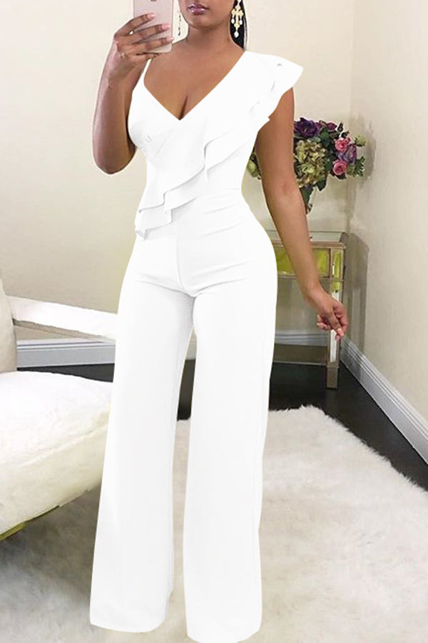 Goosudu Casual Fashion Asymmetric Ruffle Jumpsuit