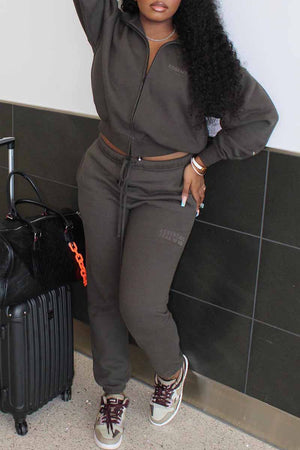 Goosudu Street Print Letter Turndown Collar Long Sleeve Two Pieces