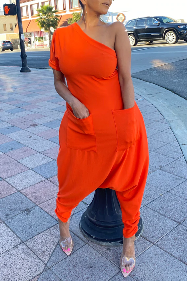 Goosudu One Shoulder Pocketed Harem Jumpsuit
