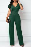 Goosudu Casual Fashion Layered Ruffle Sleeve V-Neck Jumpsuit