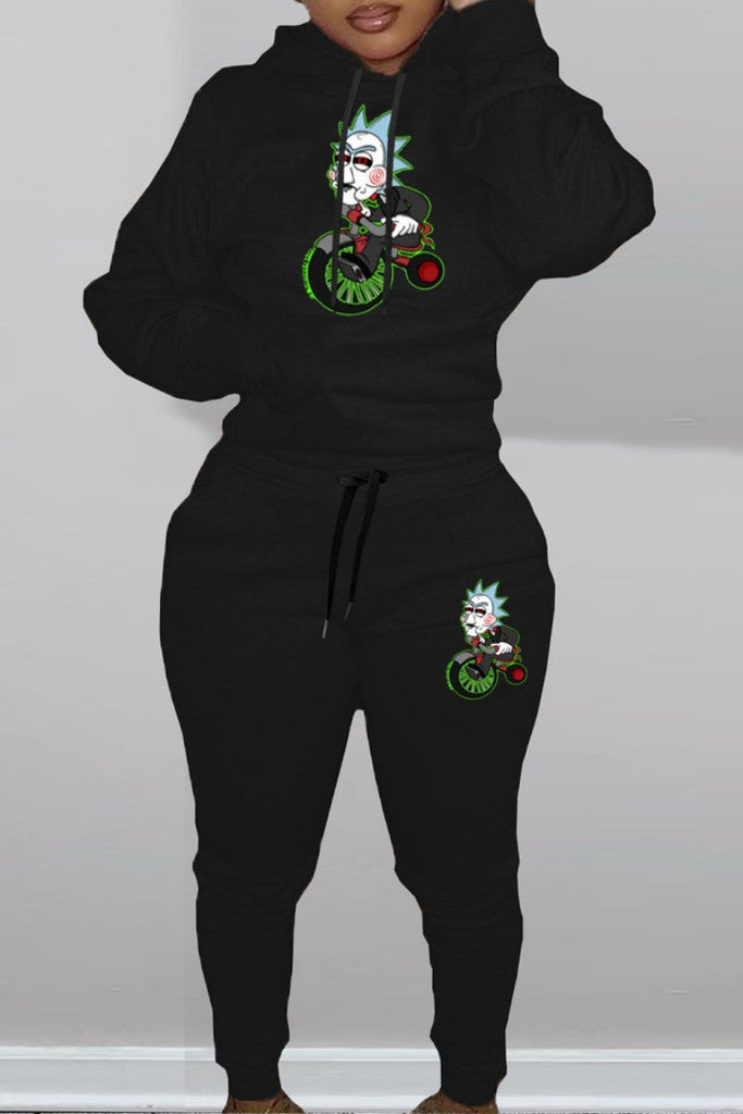 Goosudu Casual Print Basic Hooded Collar Long Sleeve Two Pieces