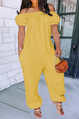 Goosudu Plus Size Solid Off The Shoulder Pocket Jumpsuit