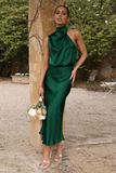Goosudu Halter Sleeveless Satin Bridesmaid Dress