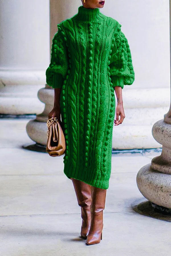 Goosudu Solid Color Casual Twist Knit Midi Dress
