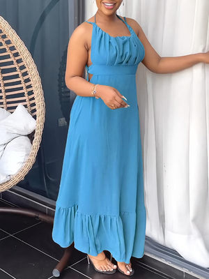 Goosudu Solid Open-Back Ruffle Dress