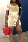 Goosudu Sexy Street Striped Patchwork O Neck Short Sleeve Two Pieces