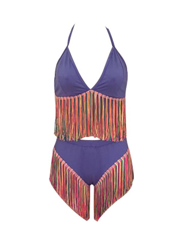 Goosudu Multicolor Tassel Halter Bikini