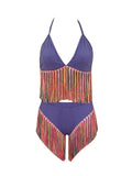Goosudu Multicolor Tassel Halter Bikini