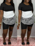 Goosudu Stripe Combo Tee & Biker Shorts Set