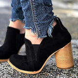 Goosudu Elegant Slip On Chunky Heel Ankle Boots