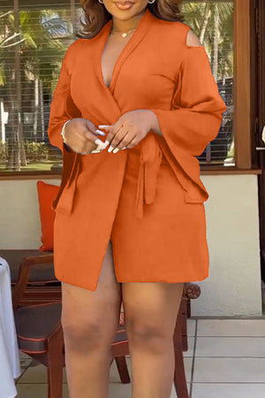 Goosudu Casual Solid Ripped Bandage Patchwork V Neck Suit Dress Dresses