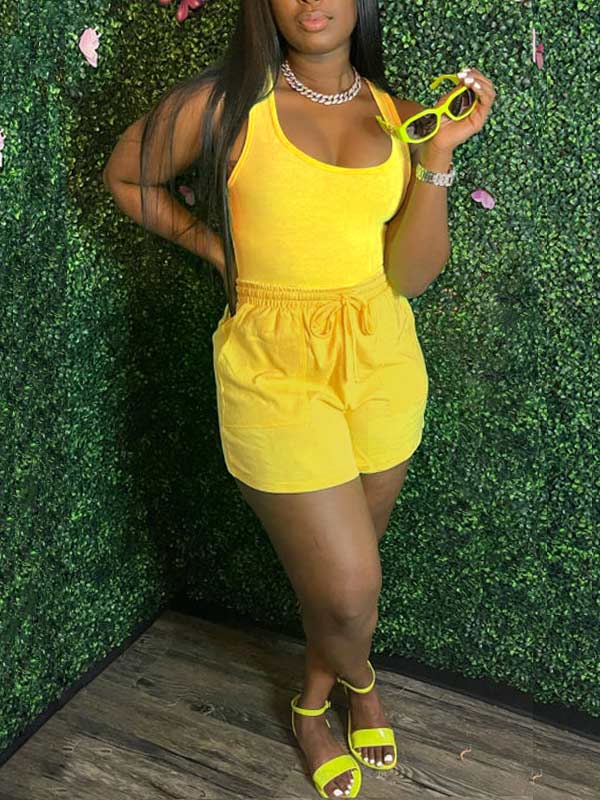 Goosudu Solid Tank Top & Shorts Set