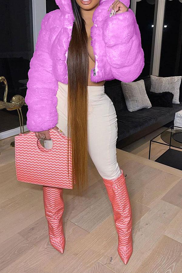 Goosudu Solid Color Faux Fur Luxe Hooded Coat