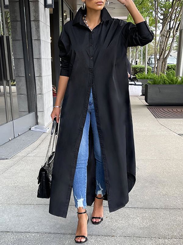 Goosudu Solid Slit Shirt Dress