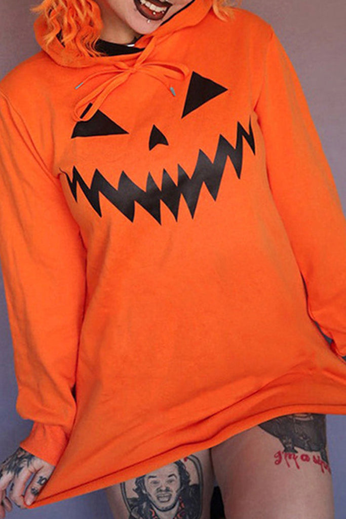 Goosudu Street Print Patchwork Draw String Hooded Collar Straight Dresses