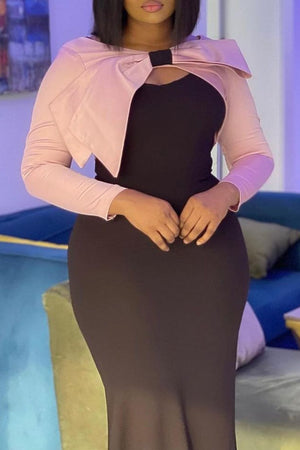 Goosudu Elegant Plain With Bow Contrast O Neck Long Sleeve Two Pieces