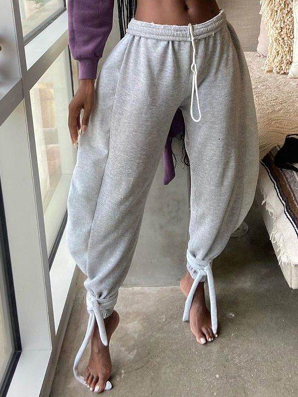 Goosudu Solid Tied-Cuff Pants