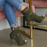 Goosudu Back Zip Peep Toe Stiletto Heel Ankle Boots