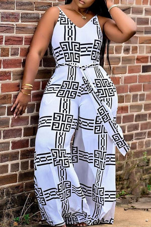 Goosudu Fashion Printed Wide Leg Lace Up Jumpsuit