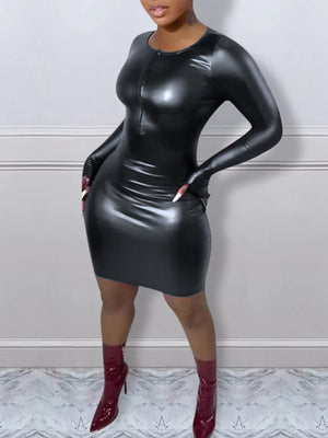 Goosudu Faux-Leather Bodycon Dress