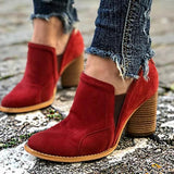 Goosudu Elegant Slip On Chunky Heel Ankle Boots