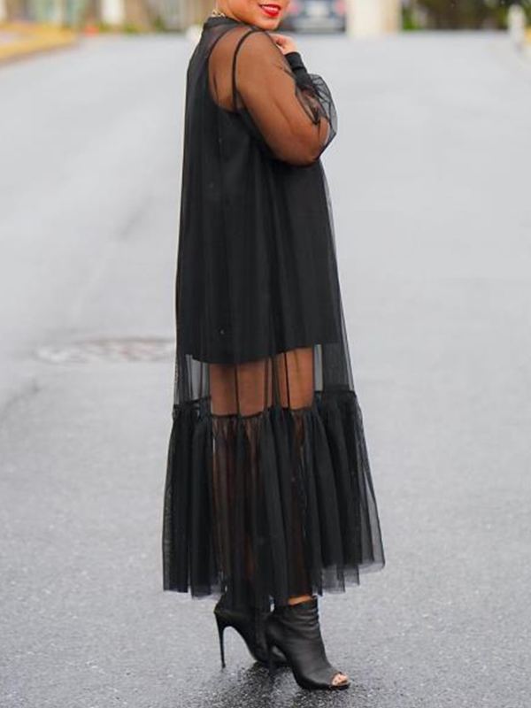 Goosudu Ruffle Sheer Dress with Cami Dress