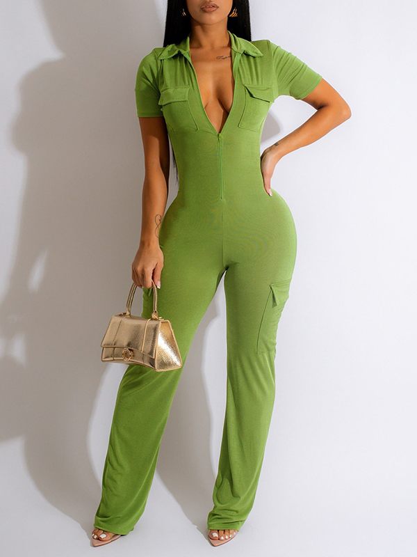 Goosudu Solid Zip-Front Jumpsuit