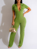 Goosudu Solid Zip-Front Jumpsuit