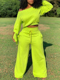 Goosudu Solid Sweatshirt & Wide-Leg Pants Set
