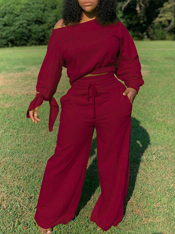 Goosudu Solid Sweatshirt & Wide-Leg Pants Set