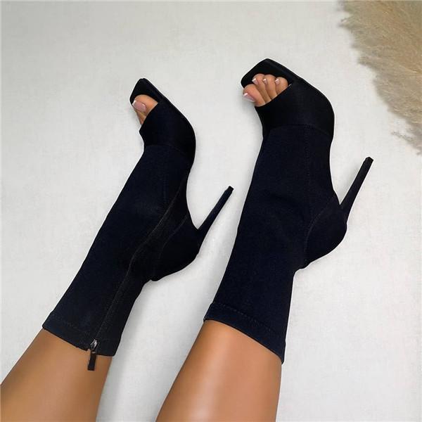 Goosudu Peep Toe Ankle Boots