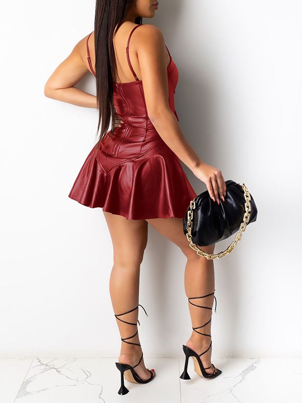 Goosudu Lace-Up Faux-Leather Dress