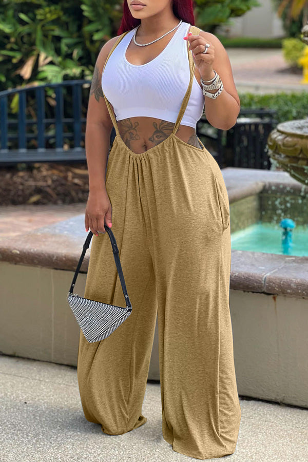 Goosudu Cozy Solid Color Knotted Wide Leg Overalls