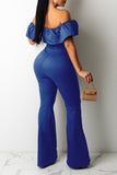 Goosudu Casual Ruffled Off-the-Shoulder Slim Fit High-Rise Jumpsuit