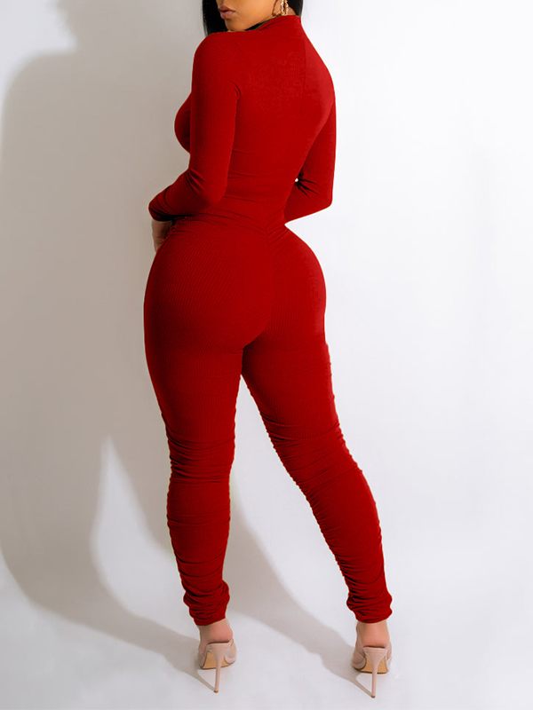 Goosudu Zip-Front Ruched Jumpsuit